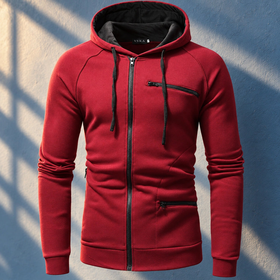 Dominik Contrast Zip Pocket Hooded Sweatshirt - Red