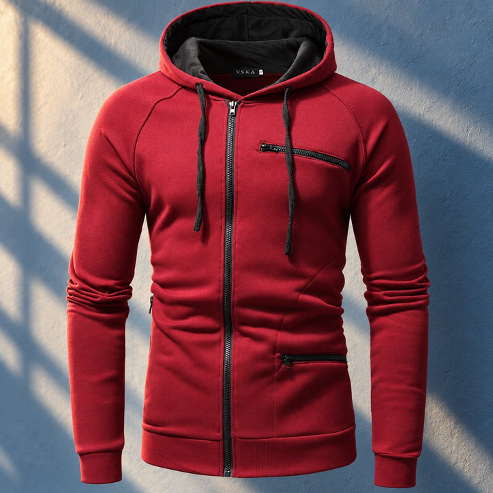 Dominik Contrast Zip Pocket Hooded Sweatshirt - Red