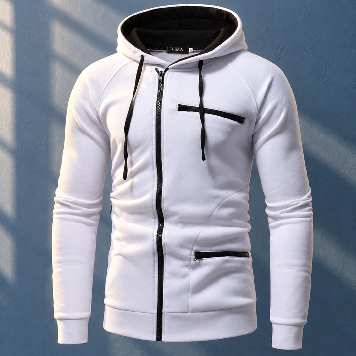 Dominik Contrast Zip Pocket Hooded Sweatshirt - White