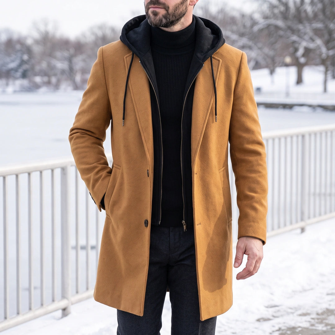 Edmondo Virgin Wool Detachable Hood Overcoat - Brown