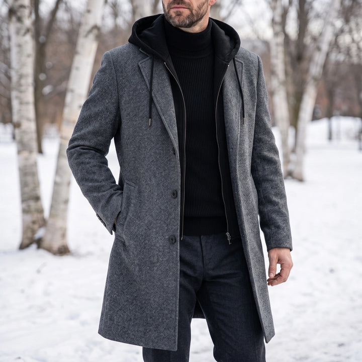 Edmondo Virgin Wool Detachable Hood Overcoat - Gray