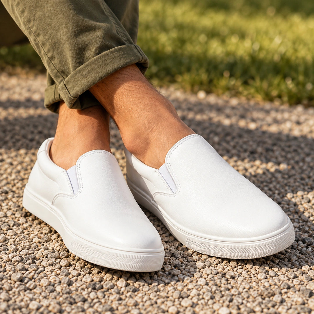 Edwin Elastic Side Vegan Leather Slip On Loafers - White