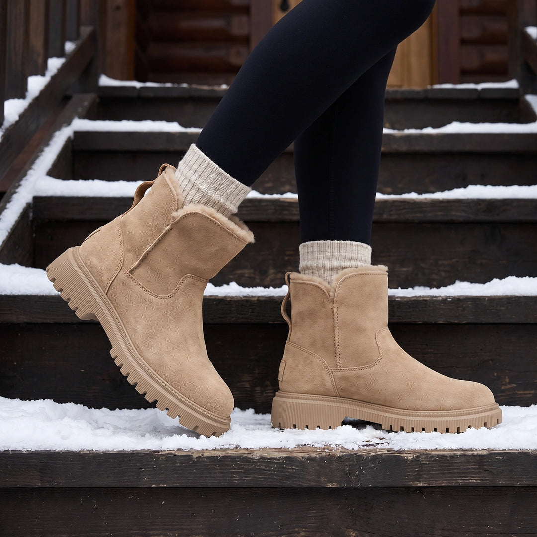 Edwina Sherpa Lined Faux Suede Slip On Ankle Boots - Beige