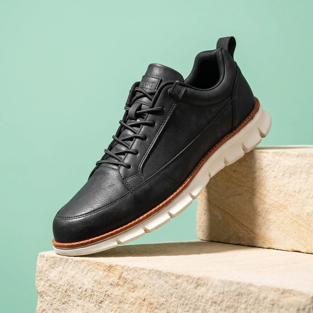 Einar Leather Toggle Lace Cushioned Walking Shoes - Black