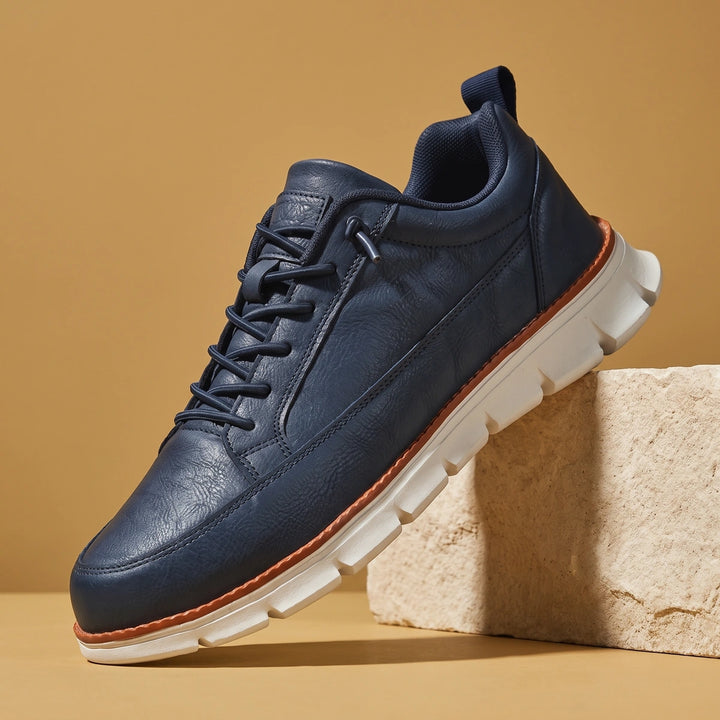 Einar Leather Toggle Lace Cushioned Walking Shoes - Blue