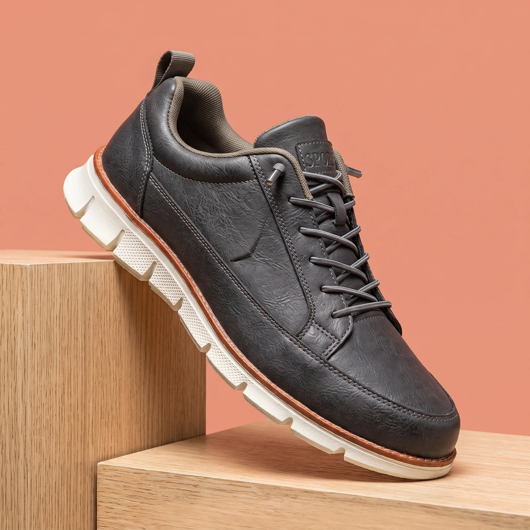 Einar Leather Toggle Lace Cushioned Walking Shoes - Dark Gray