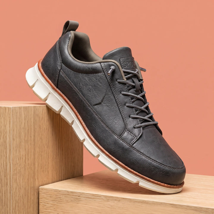Einar Leather Toggle Lace Cushioned Walking Shoes - Dark Gray
