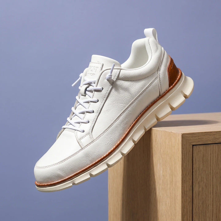 Einar Leather Toggle Lace Cushioned Walking Shoes - White