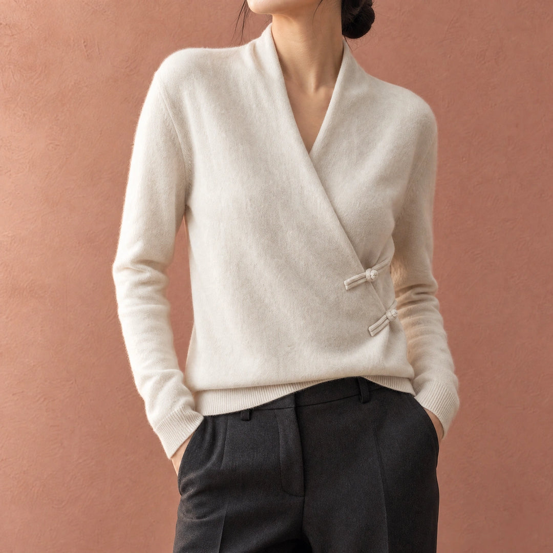 Elaine Merino Wool Wrap Front Sweater - Beige