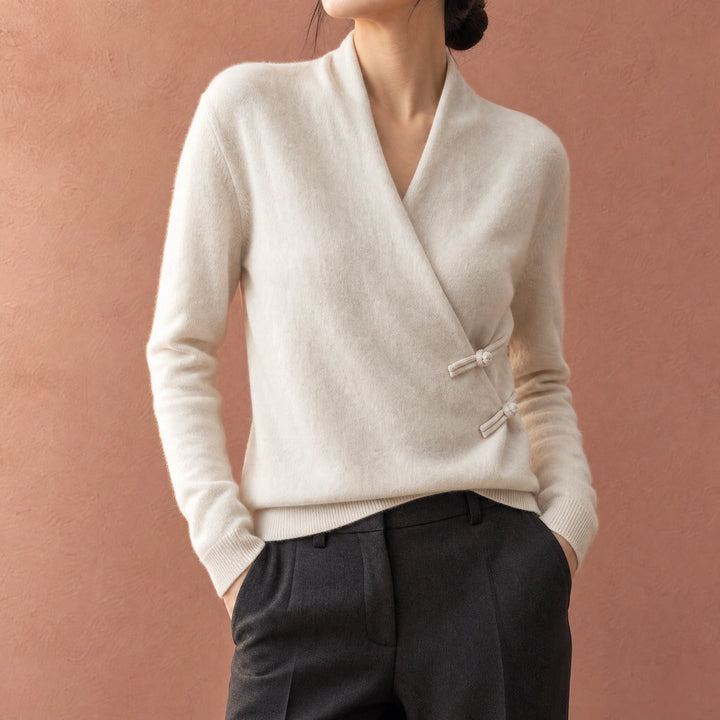 Elaine Merino Wool Wrap Front Sweater - Beige