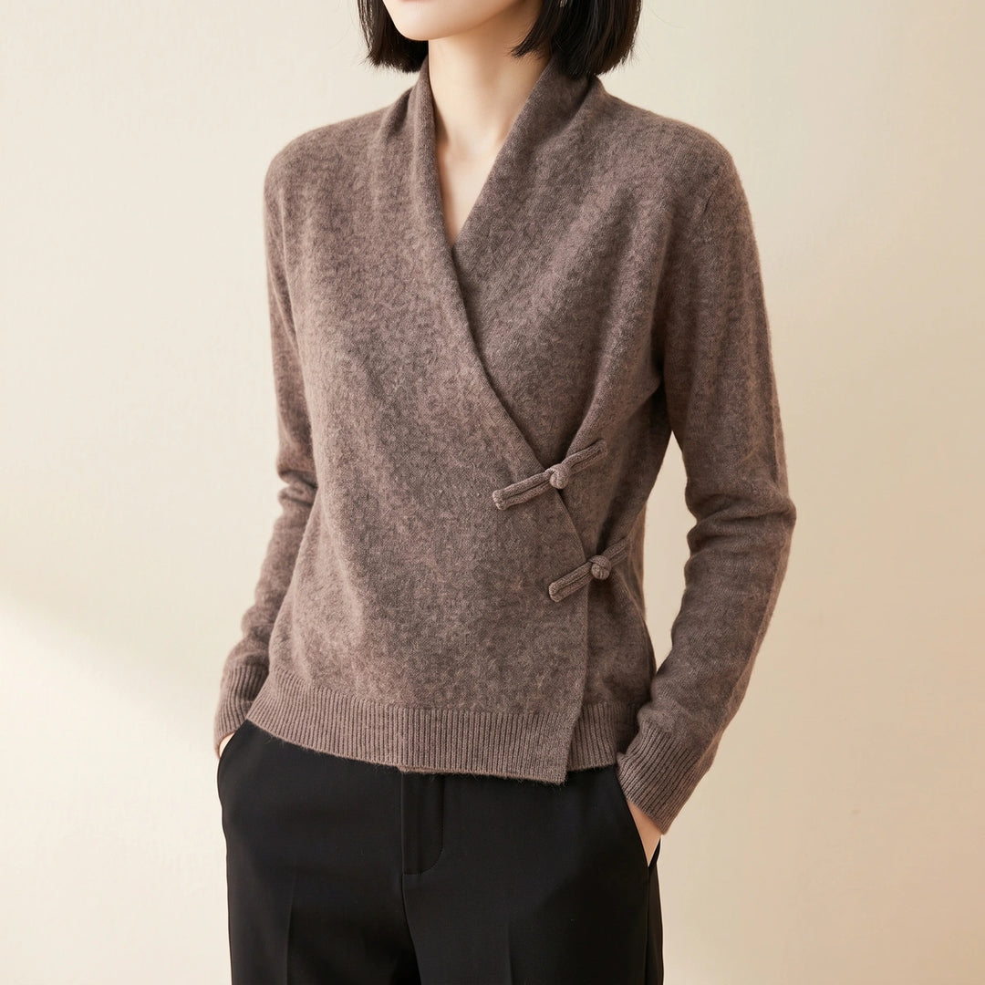 Elaine Merino Wool Wrap Front Sweater - Gray