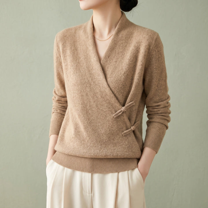 Elaine Merino Wool Wrap Front Sweater - Khaki