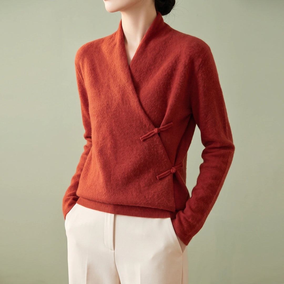 Elaine Merino Wool Wrap Front Sweater - Red