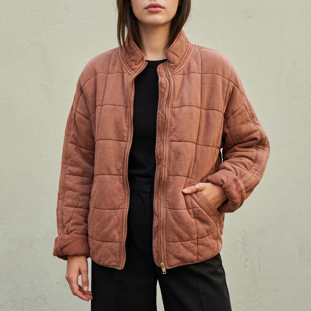 Elettra Lightweight Quilted Zip Jacket - Brown