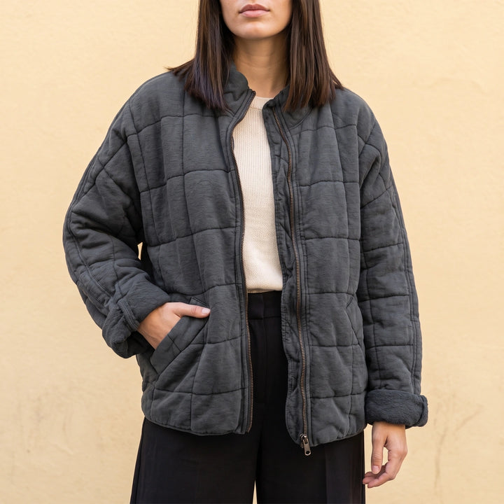 Elettra Lightweight Quilted Zip Jacket - Dark Gray