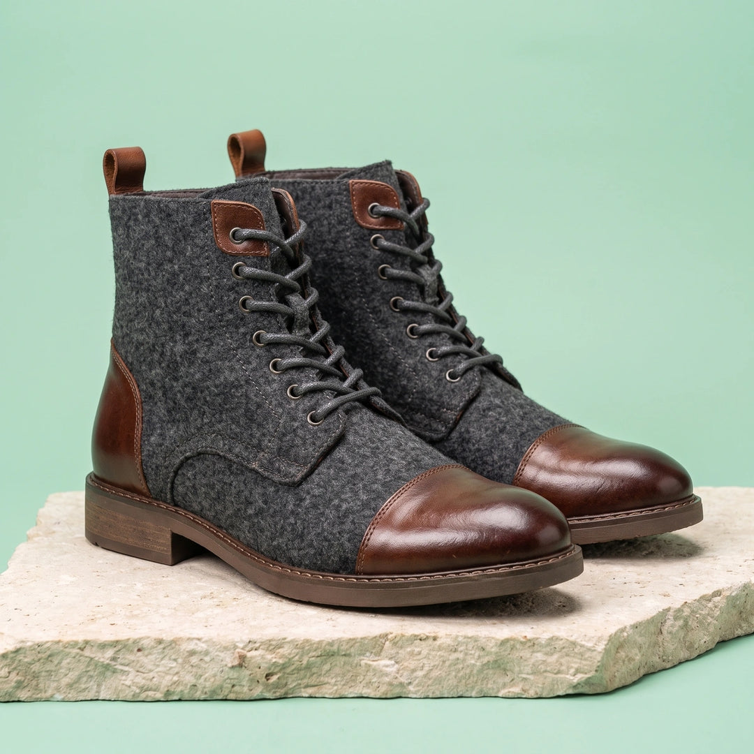 Erasmus Italian Leather Virgin Wool Cap Toe Boots - Brown