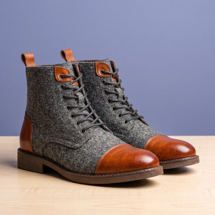 Erasmus Italian Leather Virgin Wool Cap Toe Boots - Cognac