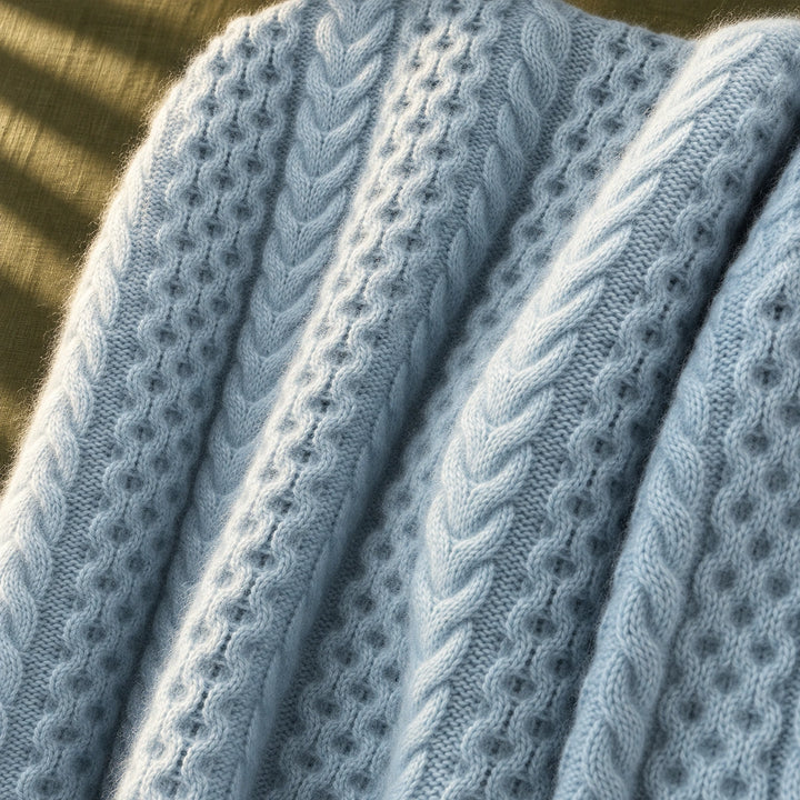 Erin Oversized Cable Knit Turtleneck Sweater - Pastel Blue
