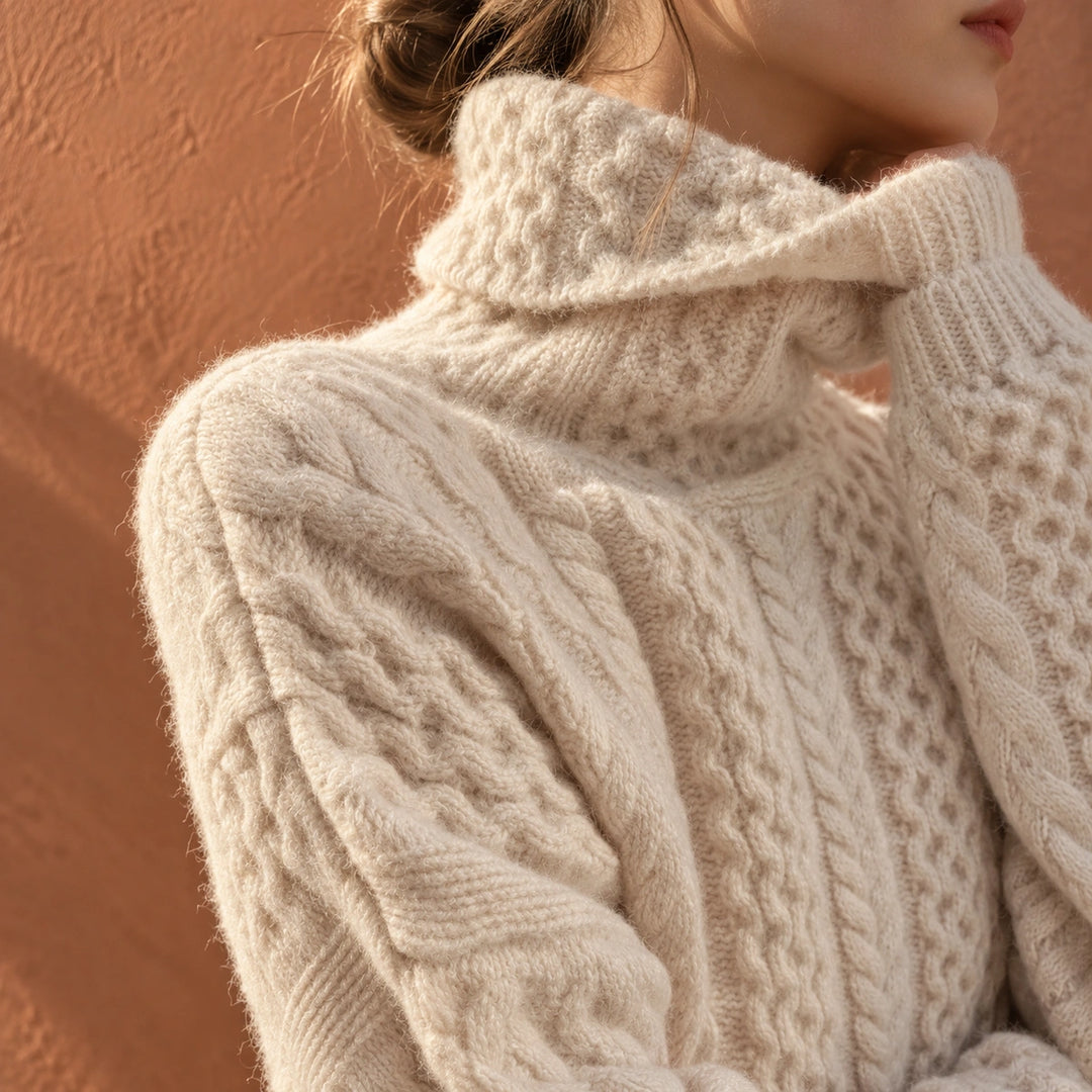 Erin Oversized Cable Knit Turtleneck Sweater - Peach