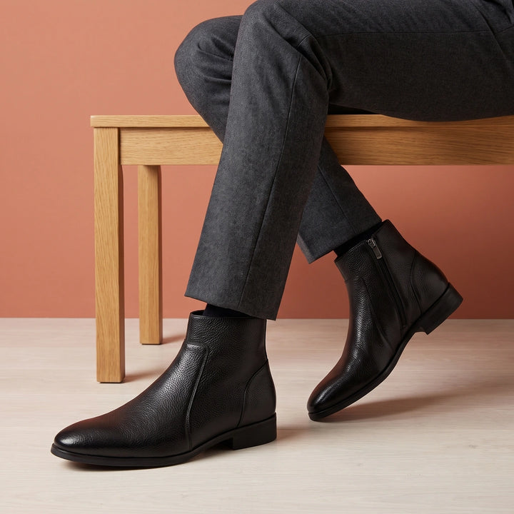 Ernesto Pebbled Leather Inside Zip Ankle Boots - Black