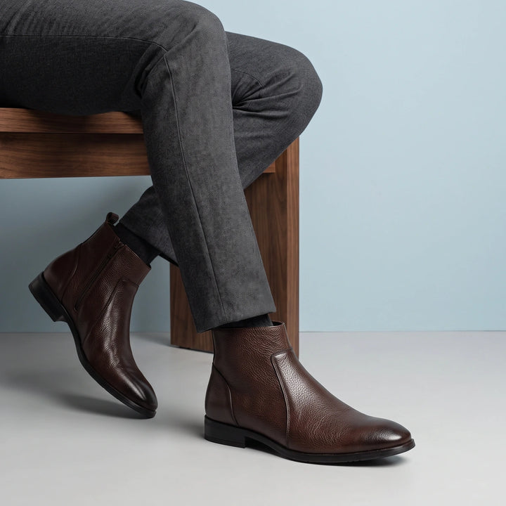 Ernesto Pebbled Leather Inside Zip Ankle Boots - Brown