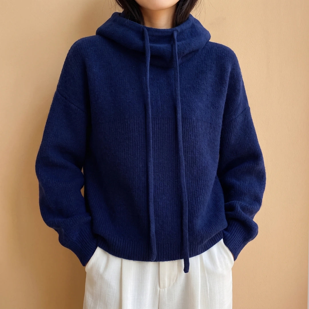 Esther Merino Wool Hooded Funnel Neck Sweater - Blue