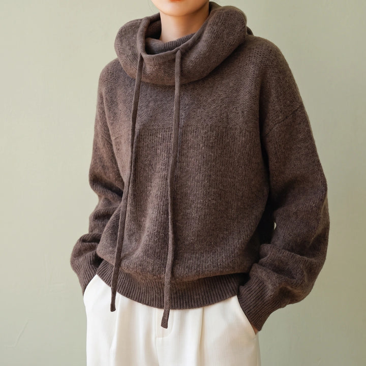 Esther Merino Wool Hooded Funnel Neck Sweater - Brown