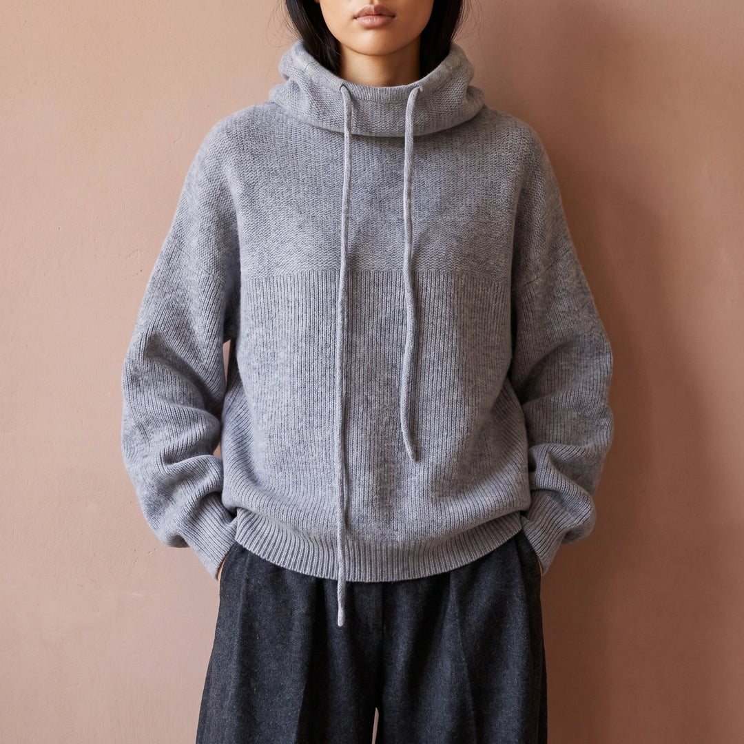 Esther Merino Wool Hooded Funnel Neck Sweater - Gray