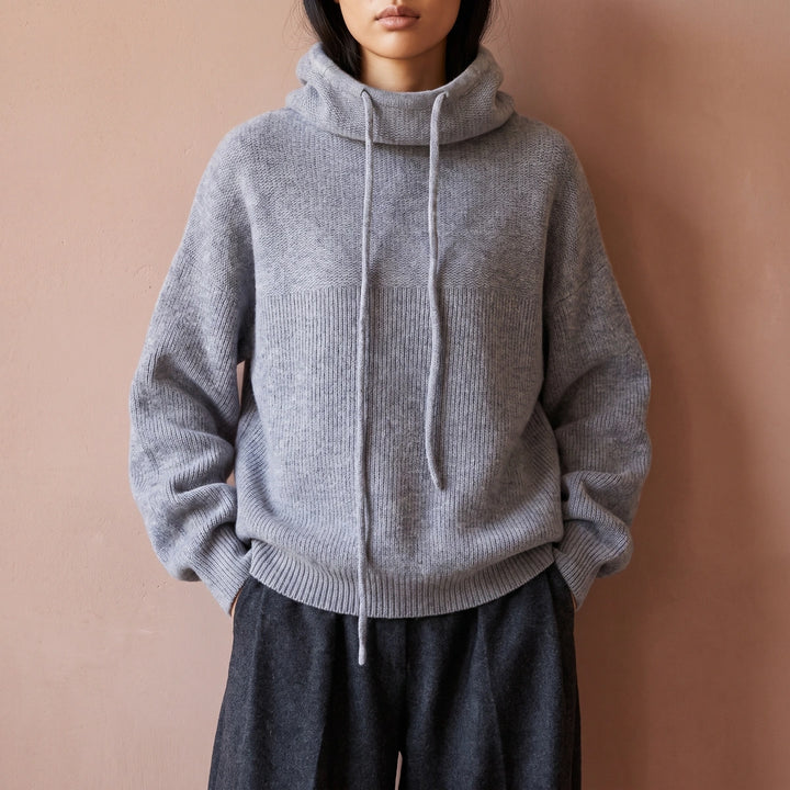 Esther Merino Wool Hooded Funnel Neck Sweater - Gray