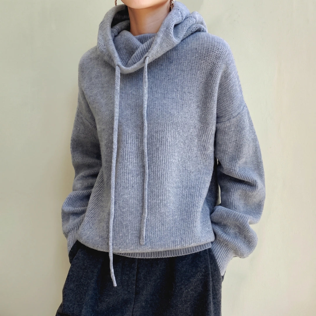Esther Merino Wool Hooded Funnel Neck Sweater - Gray