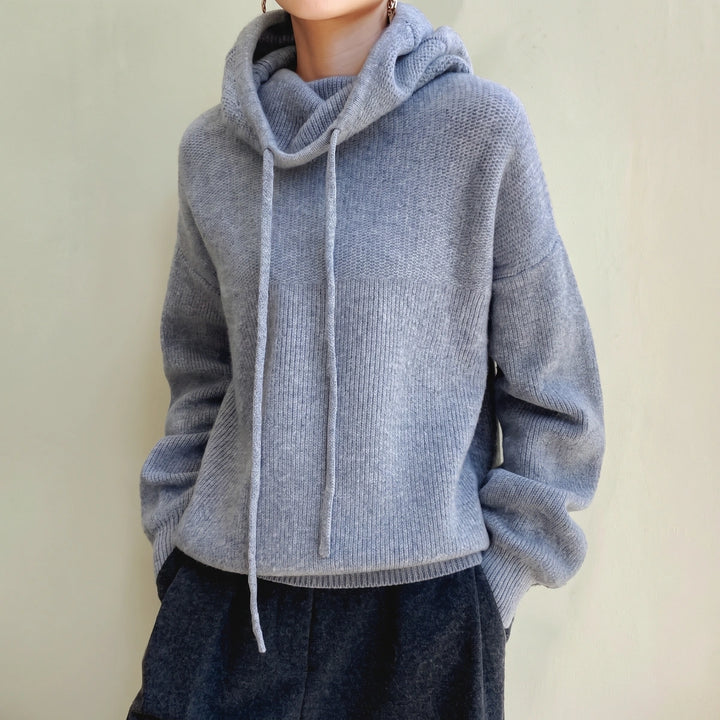Esther Merino Wool Hooded Funnel Neck Sweater - Gray