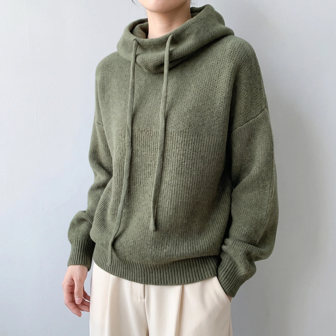 Esther Merino Wool Hooded Funnel Neck Sweater - Green