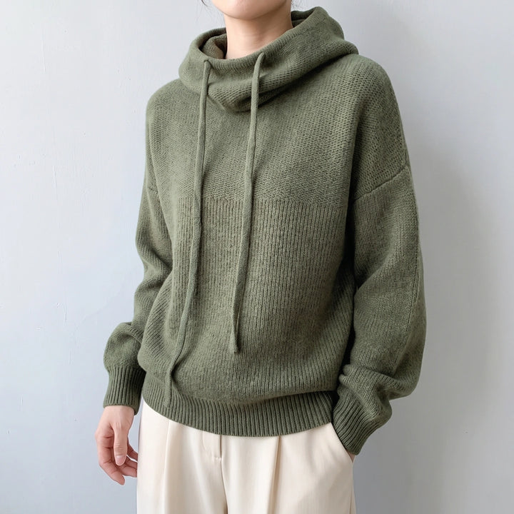 Esther Merino Wool Hooded Funnel Neck Sweater - Green