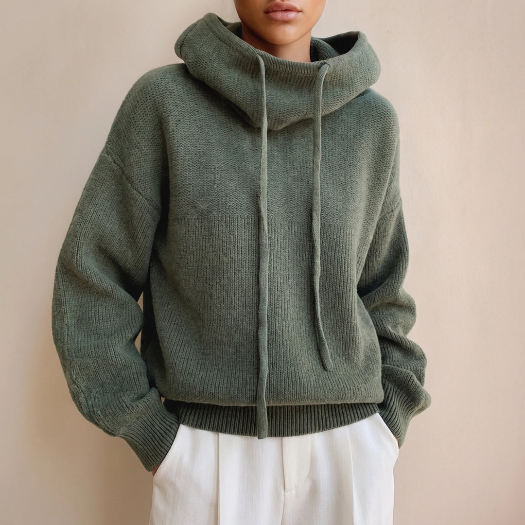 Esther Merino Wool Hooded Funnel Neck Sweater - Green