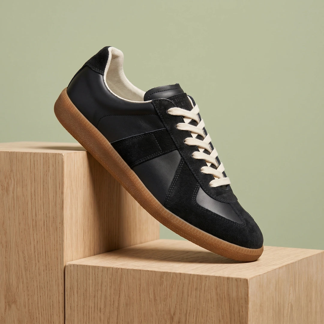 Fabian Suede Leather Gum Sole Low Top Sneakers - Black