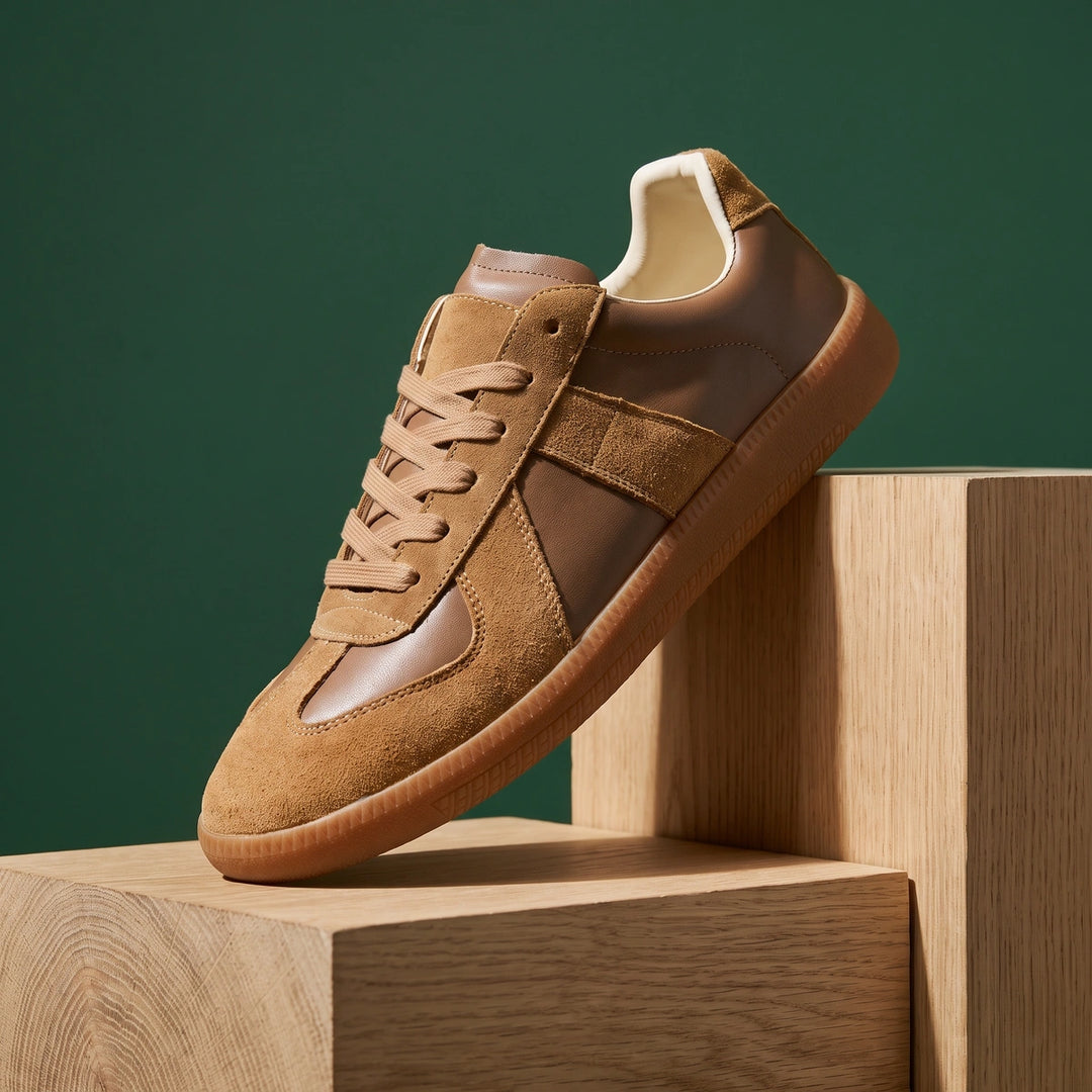 Fabian Suede Leather Gum Sole Low Top Sneakers - Brown