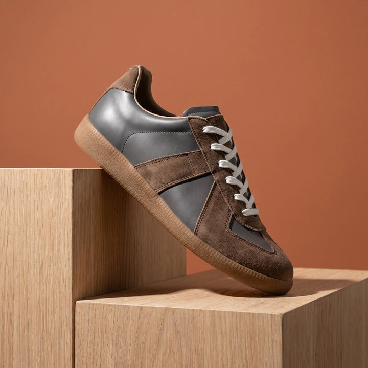 Fabian Suede Leather Gum Sole Low Top Sneakers - Gray