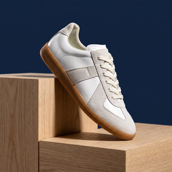 Fabian Suede Leather Gum Sole Low Top Sneakers - White