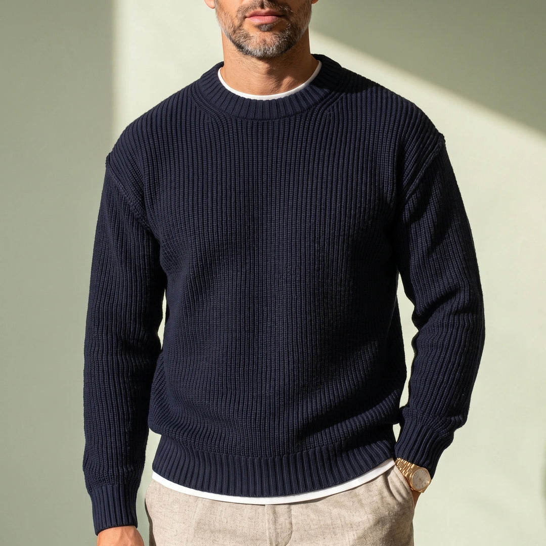 Finnian Textured Knit Crew Neck Sweater - Blue