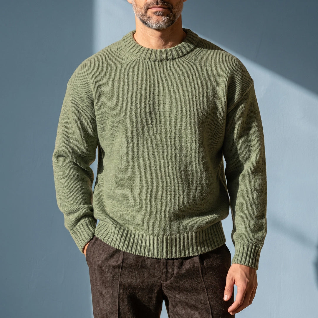 Finnian Textured Knit Crew Neck Sweater - Green