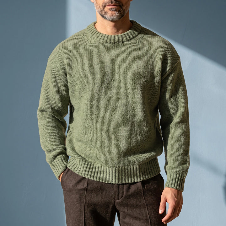Finnian Textured Knit Crew Neck Sweater - Green