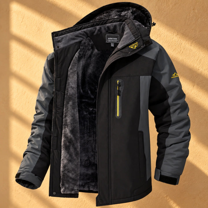 Florentin Fleece Lined Colorblock Hooded Jacket - Black