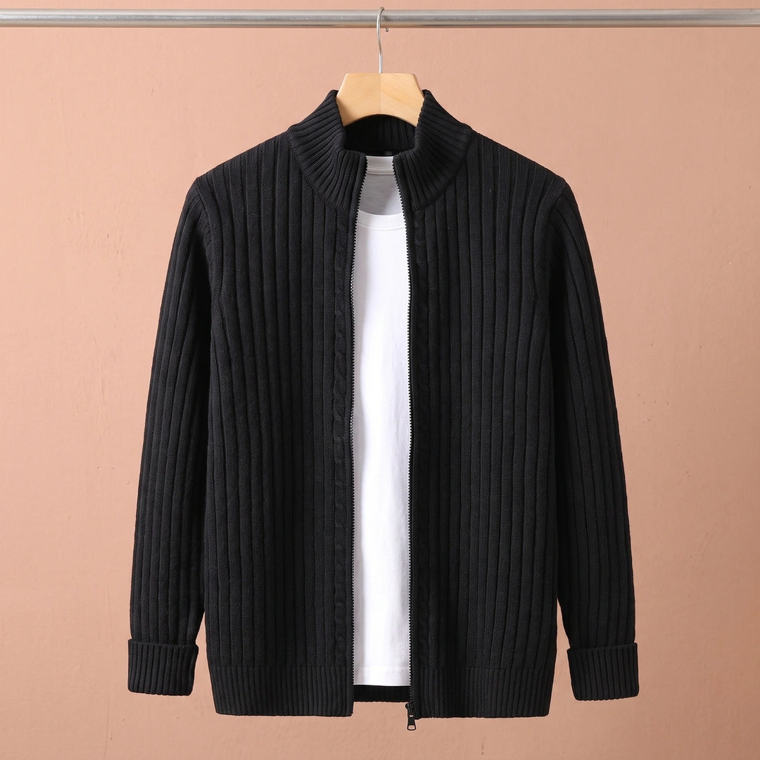 Forrest Wool Ribbed Knit Zip Cardigan - Black