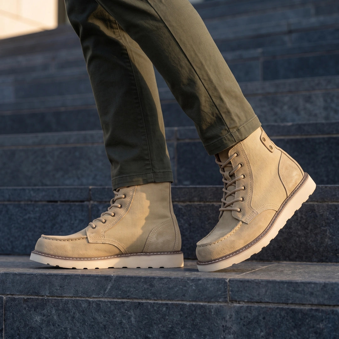 Gareth Suede Moc Toe Lace Up Chunky Sole Boots - Khaki