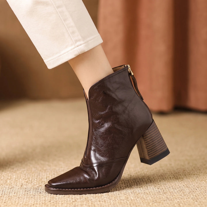 Gina Crinkled Vegan Leather Square Toe Ankle Boots - Espresso