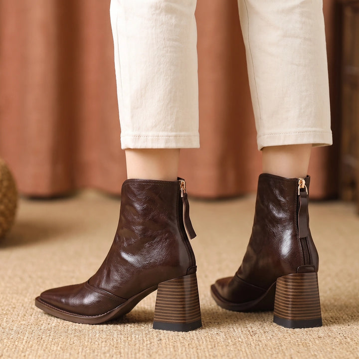 Gina Crinkled Vegan Leather Square Toe Ankle Boots - Espresso