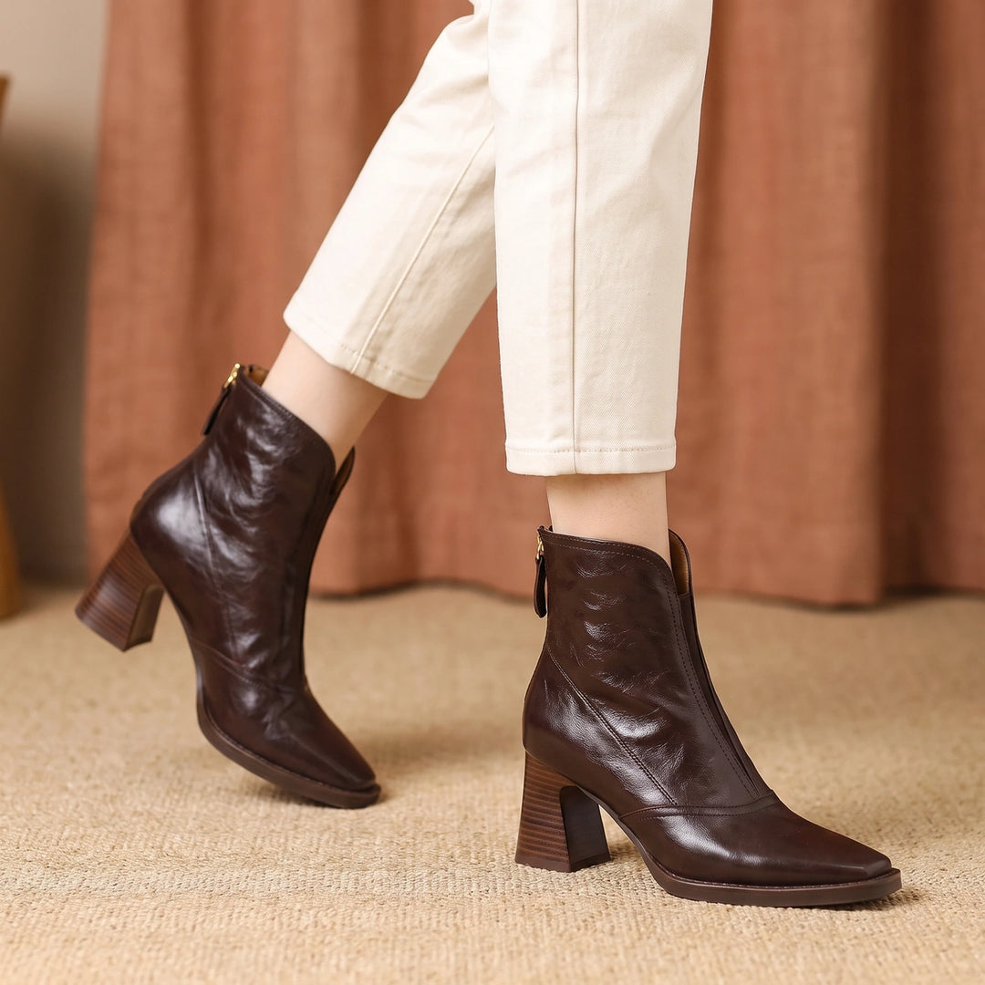 Gina Crinkled Vegan Leather Square Toe Ankle Boots - Espresso