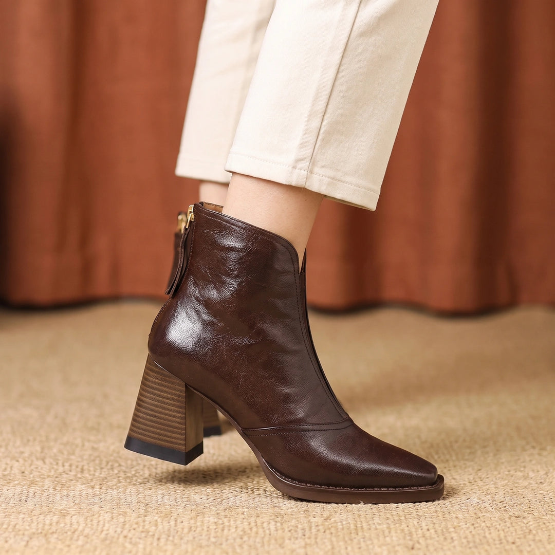 Gina Crinkled Vegan Leather Square Toe Ankle Boots - Espresso
