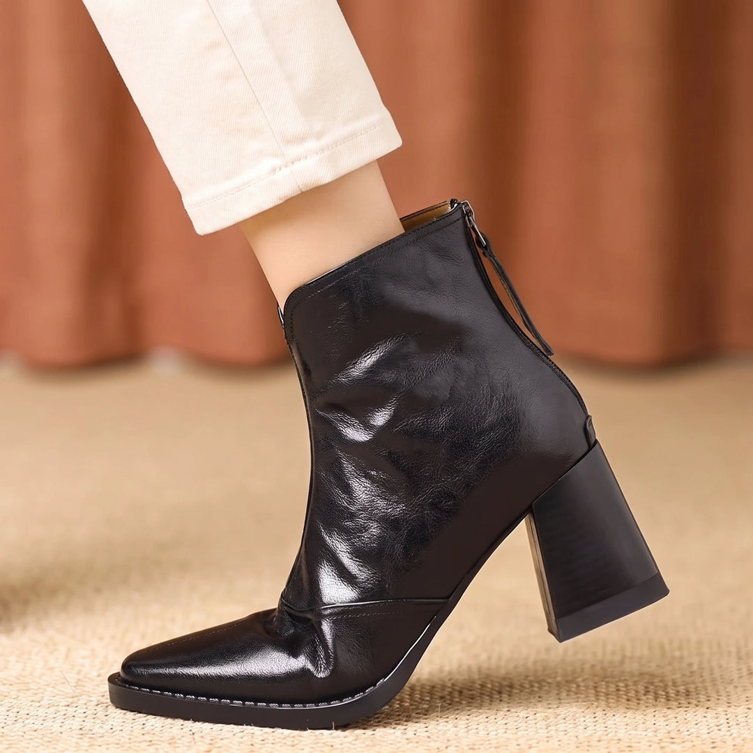 Gina Crinkled Vegan Leather Square Toe Ankle Boots - Midnight