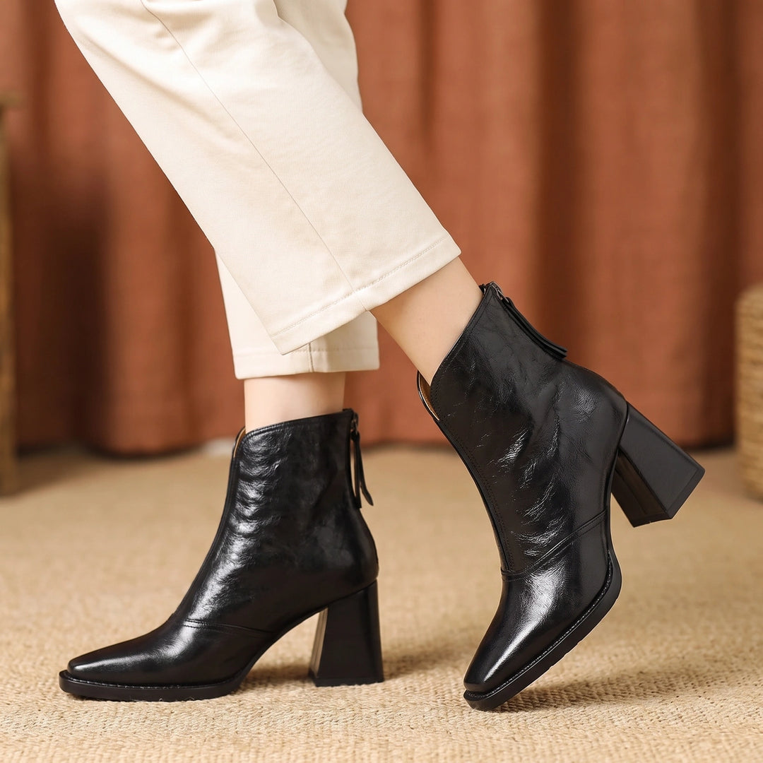 Gina Crinkled Vegan Leather Square Toe Ankle Boots - Midnight